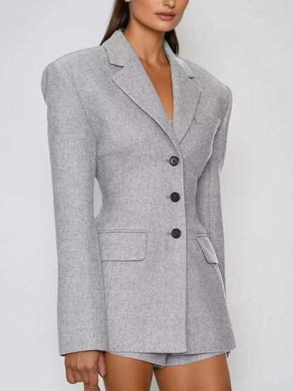 Structured-Shoulder Fitted-Waist Blazer - Jackets