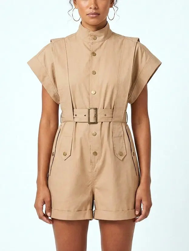 Structured Harness-Style Belted Short Jumpsuit - Suits & Sets