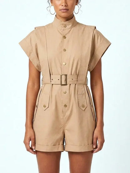 Structured Harness-Style Belted Short Jumpsuit - Suits & Sets