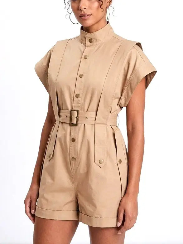 Structured Harness-Style Belted Short Jumpsuit - Suits & Sets
