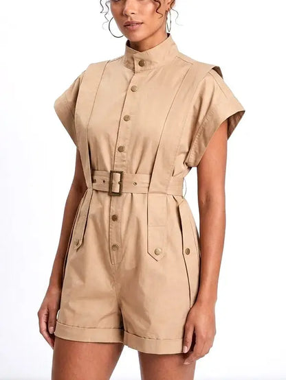 Structured Harness-Style Belted Short Jumpsuit - Suits & Sets