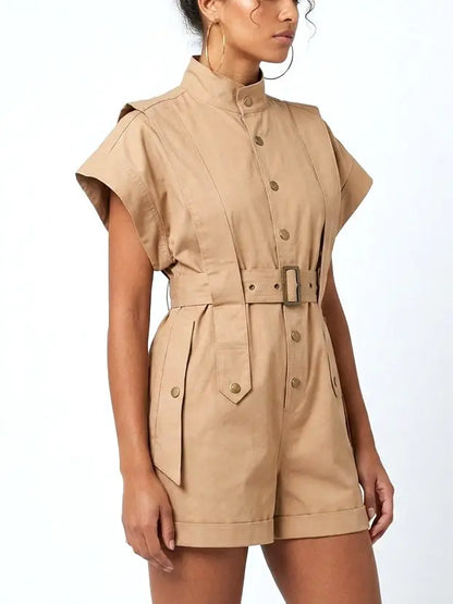 Structured Harness-Style Belted Short Jumpsuit - Suits & Sets