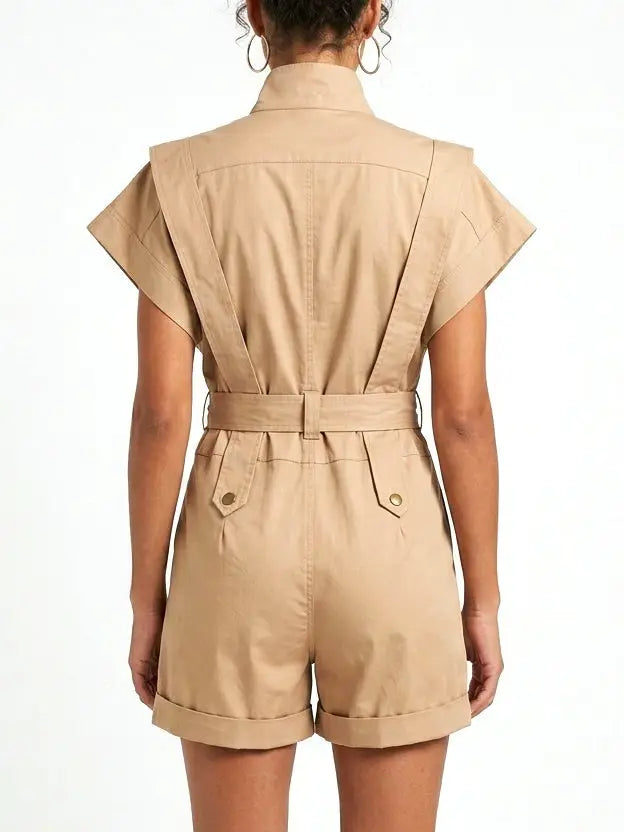 Structured Harness-Style Belted Short Jumpsuit - Suits & Sets