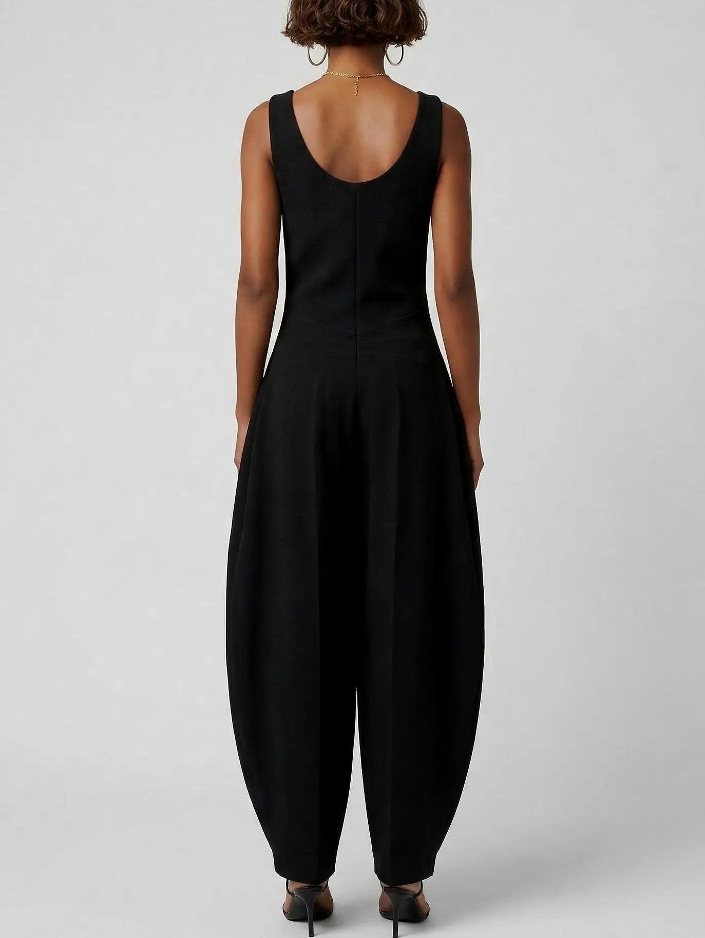 Structured Scoop Neck Balloon-Leg Jumpsuit in Black - Suits & Sets