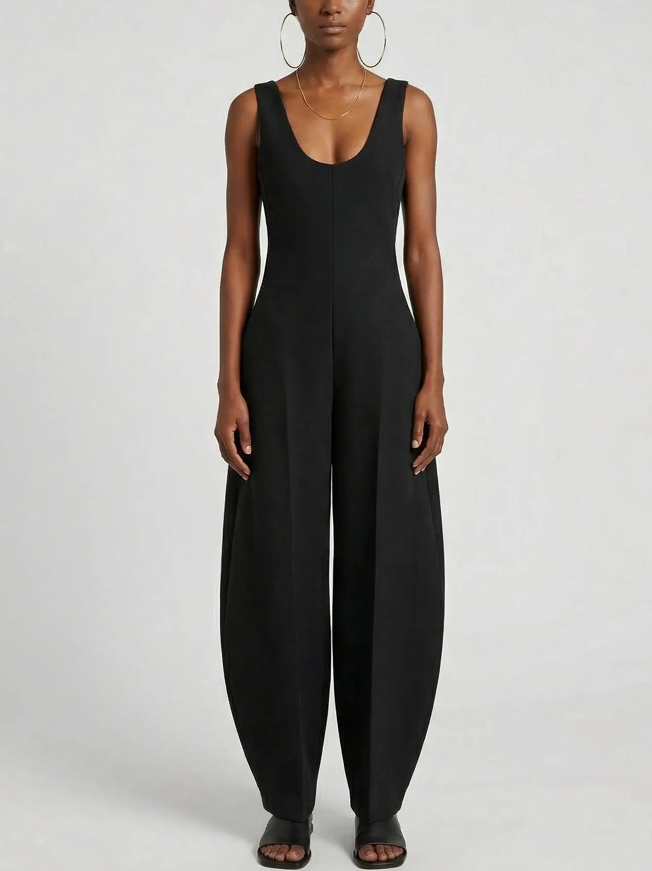 Structured Scoop Neck Balloon-Leg Jumpsuit in Black - Suits & Sets