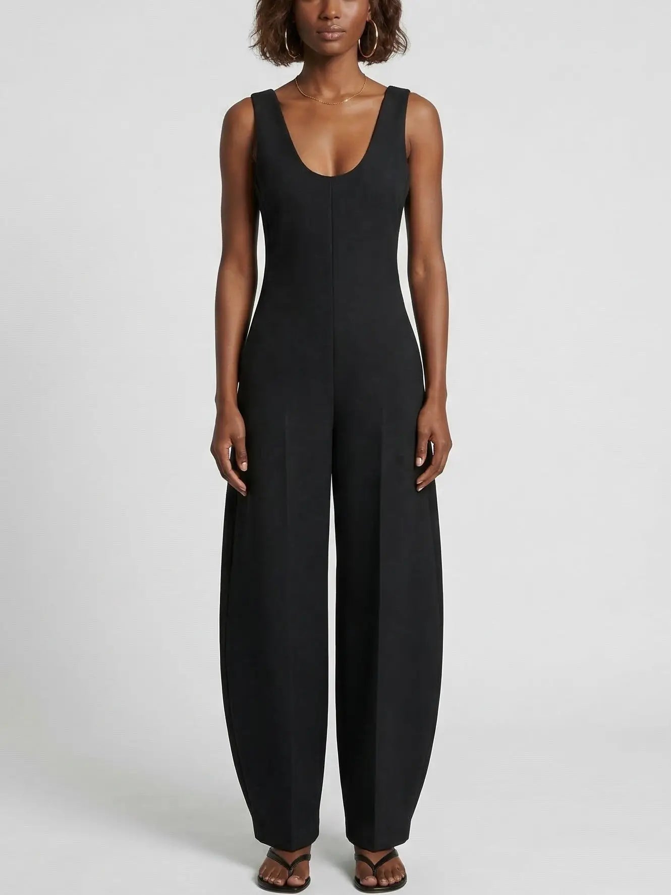 Structured Scoop Neck Balloon-Leg Jumpsuit in Black - Suits & Sets