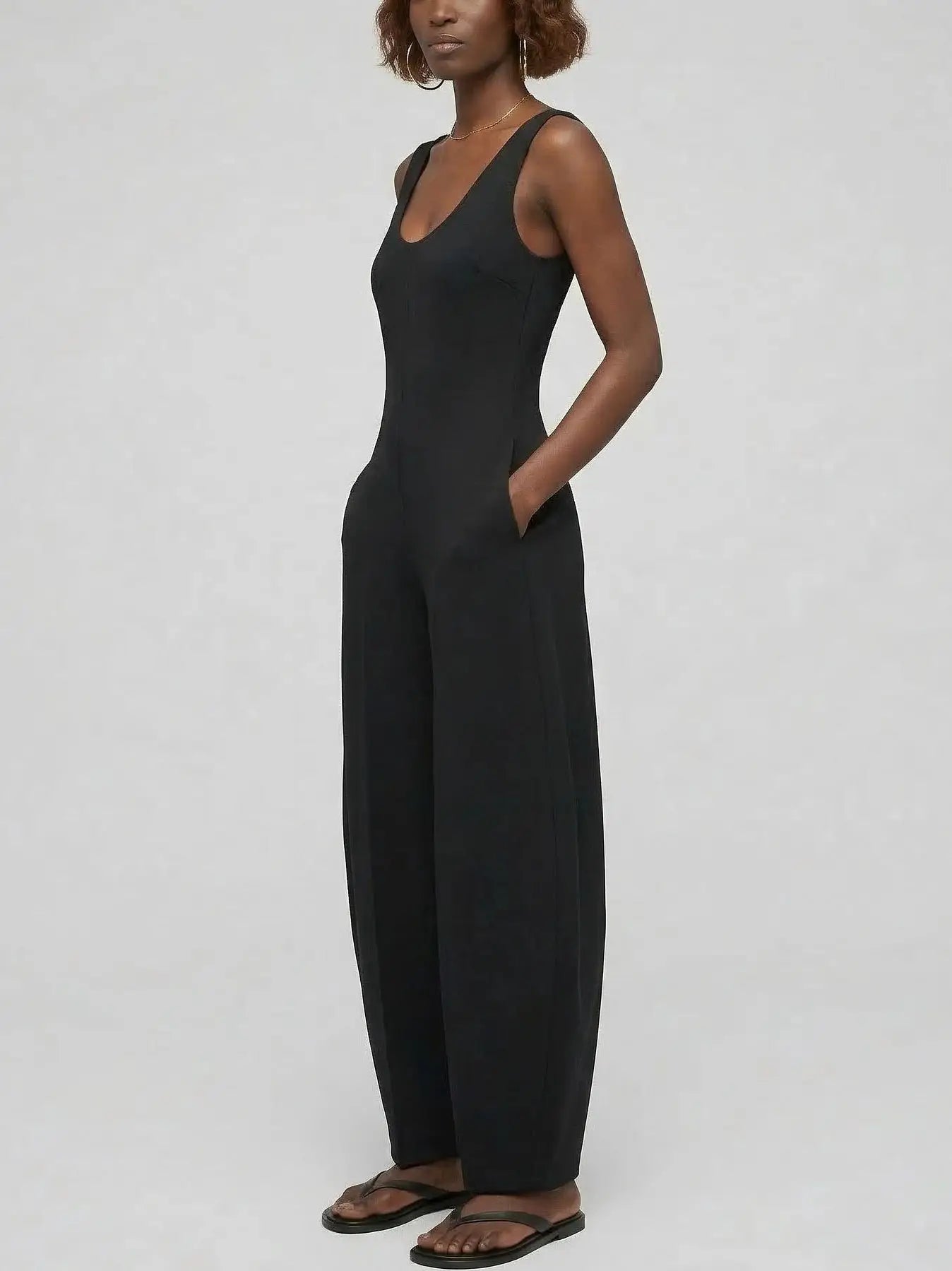 Structured Scoop Neck Balloon-Leg Jumpsuit in Black - Suits & Sets