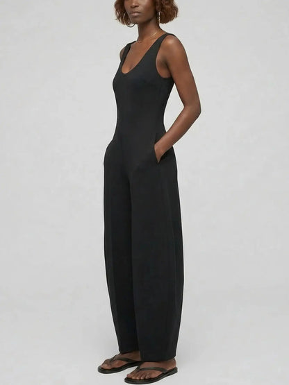 Structured Scoop Neck Balloon-Leg Jumpsuit in Black - Suits & Sets