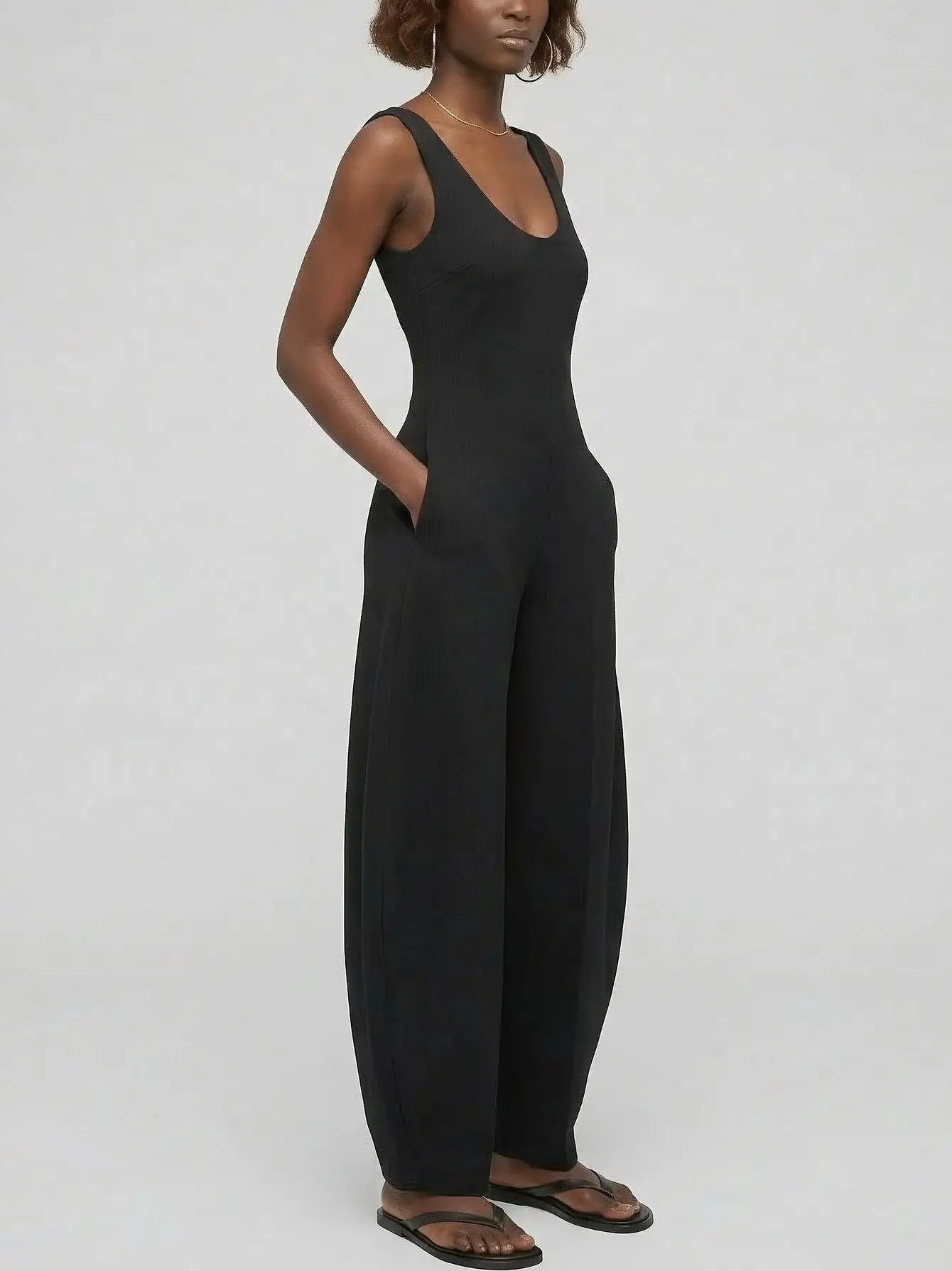 Structured Scoop Neck Balloon-Leg Jumpsuit in Black - Suits & Sets