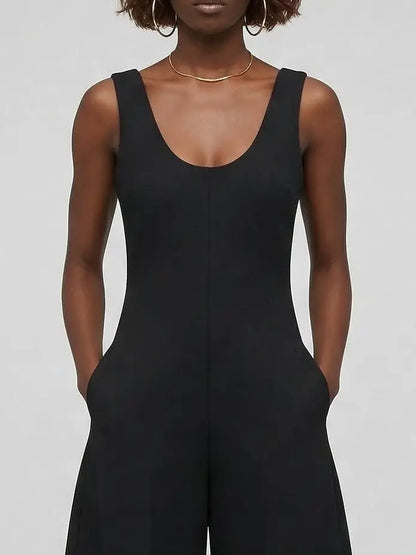 Structured Scoop Neck Balloon-Leg Jumpsuit in Black - Suits & Sets