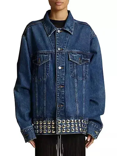 Studded-Hem Denim Jacket Branna Couture