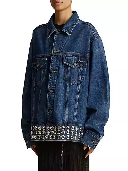 Studded-Hem Denim Jacket Branna Couture