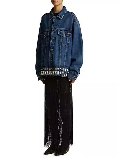 Studded-Hem Denim Jacket Branna Couture