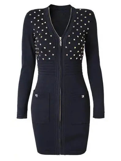 Studded Knit Mini Dress, Black - Branna Couture