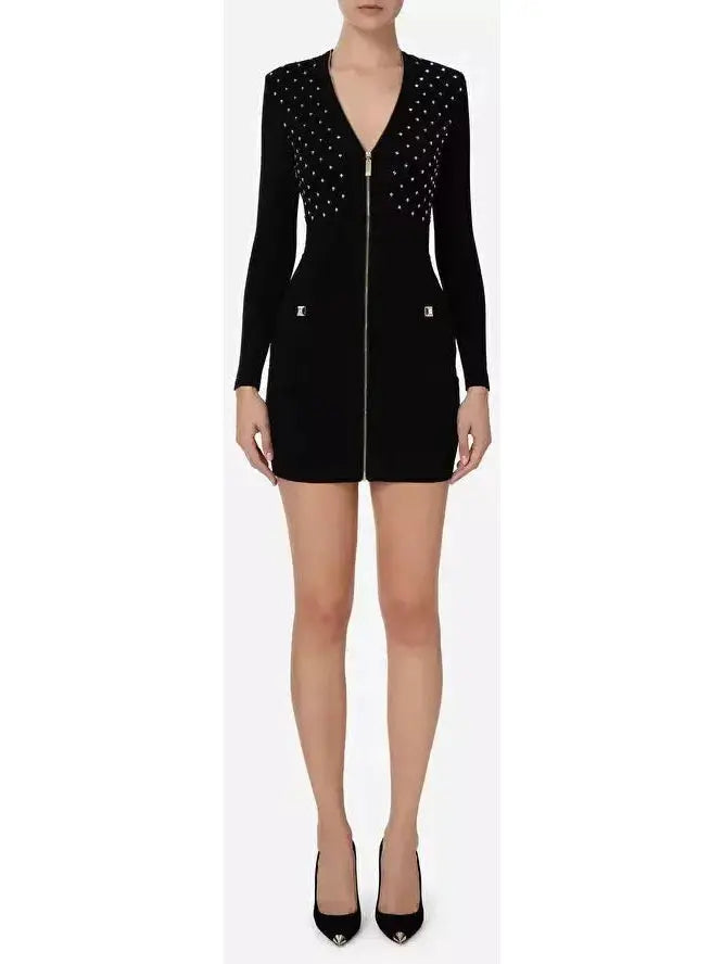 Studded Knit Mini Dress, Black - Branna Couture