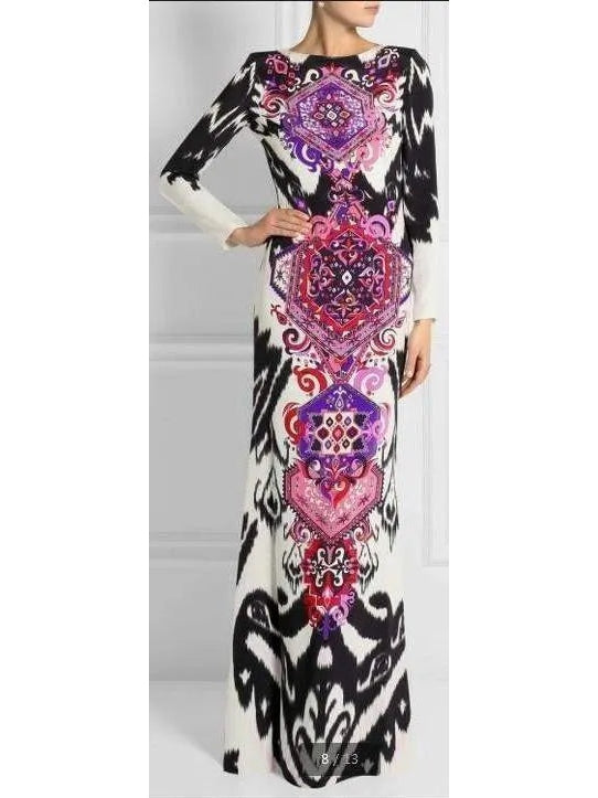 Suzani Printed Long Sleeve Maxi Dress in Multicolor - Branna Couture