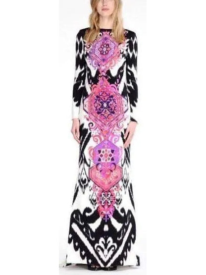 Suzani Printed Long Sleeve Maxi Dress in Multicolor - Branna Couture