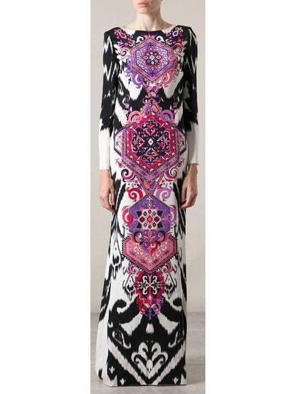 Suzani Printed Long Sleeve Maxi Dress in Multicolor - Branna Couture