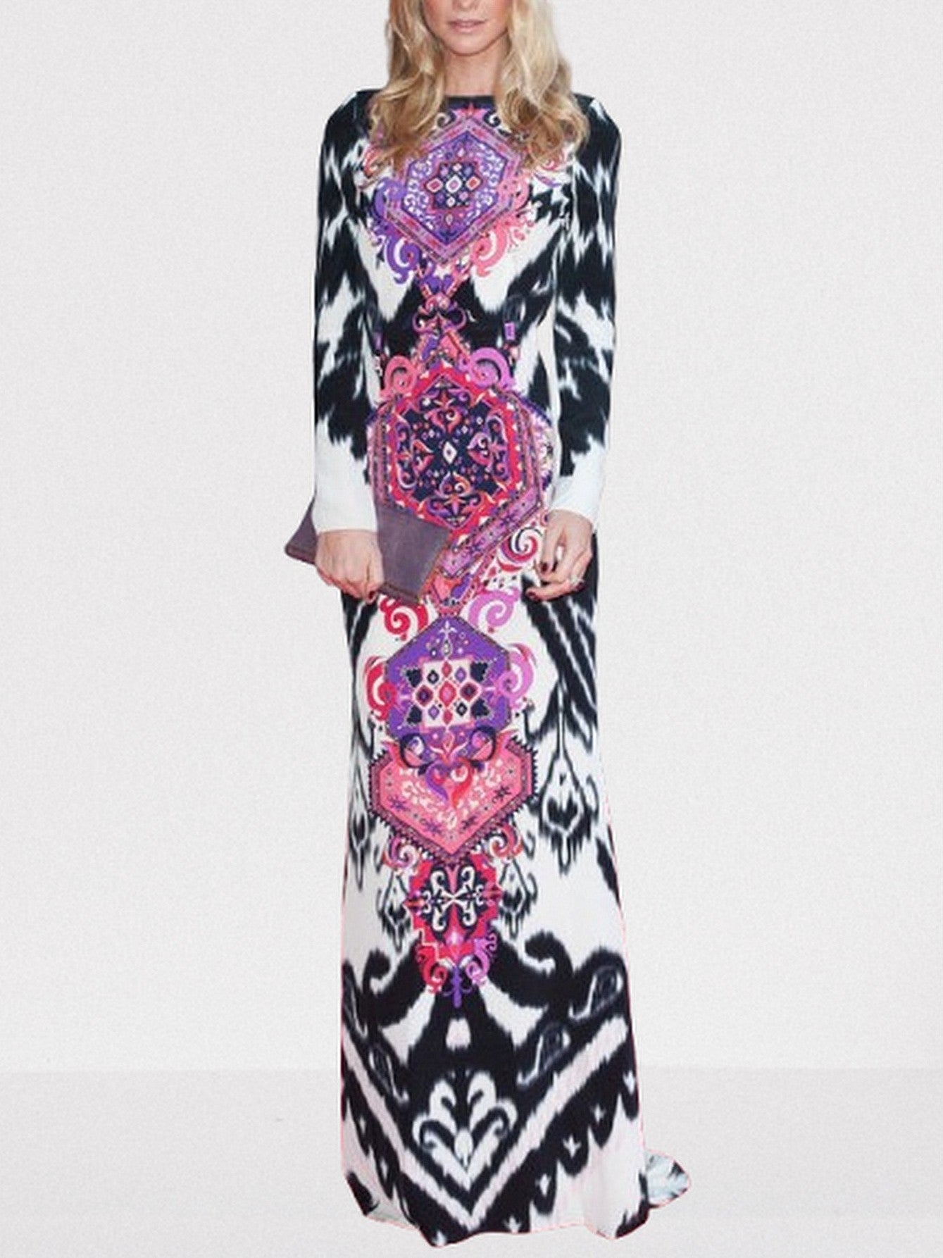 Suzani Printed Long Sleeve Maxi Dress in Multicolor