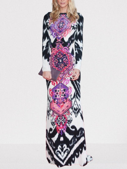 Suzani Printed Long Sleeve Maxi Dress in Multicolor