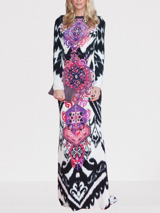 Suzani Printed Long Sleeve Maxi Dress in Multicolor