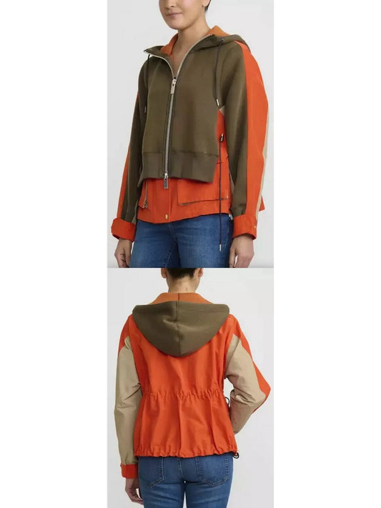 Sweatshirt & Grosgrain Hoodie in Khaki and Orange - Branna Couture