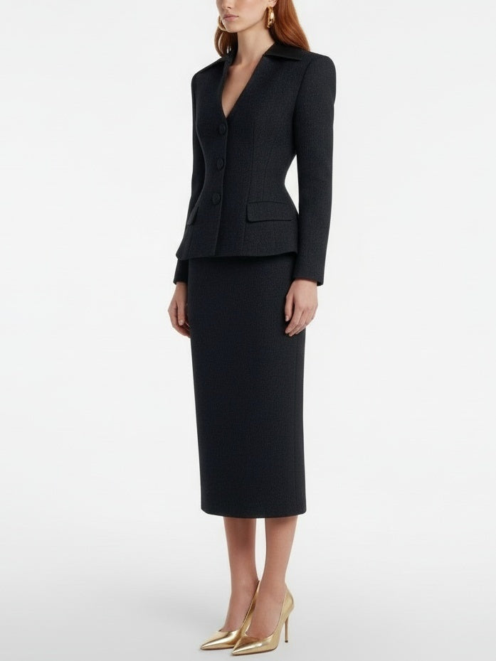 Tailored Black Blazer Midi Dress - Dresses