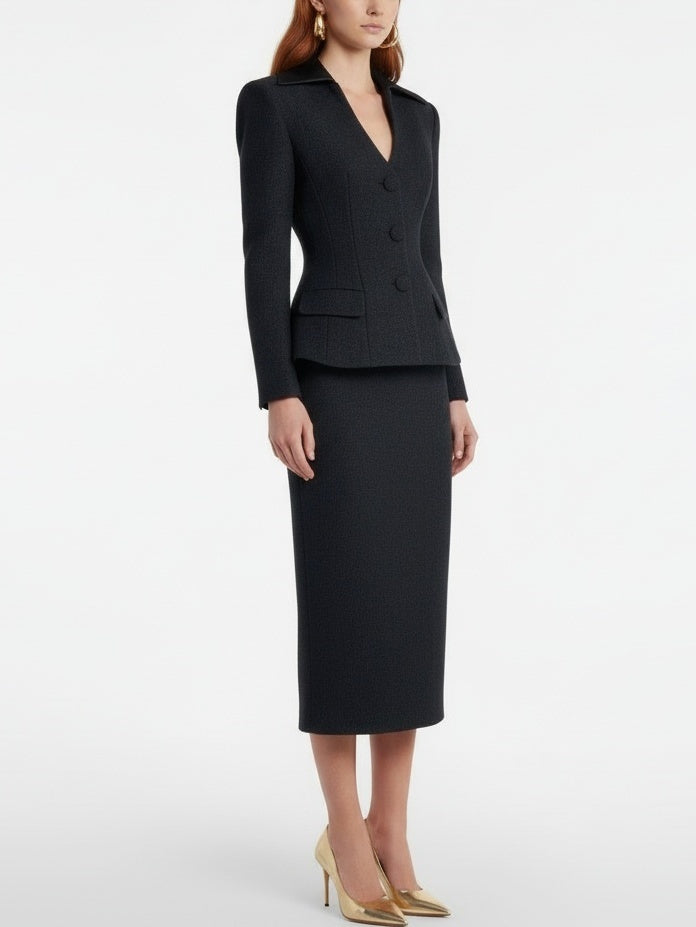 Tailored Black Blazer Midi Dress - Dresses