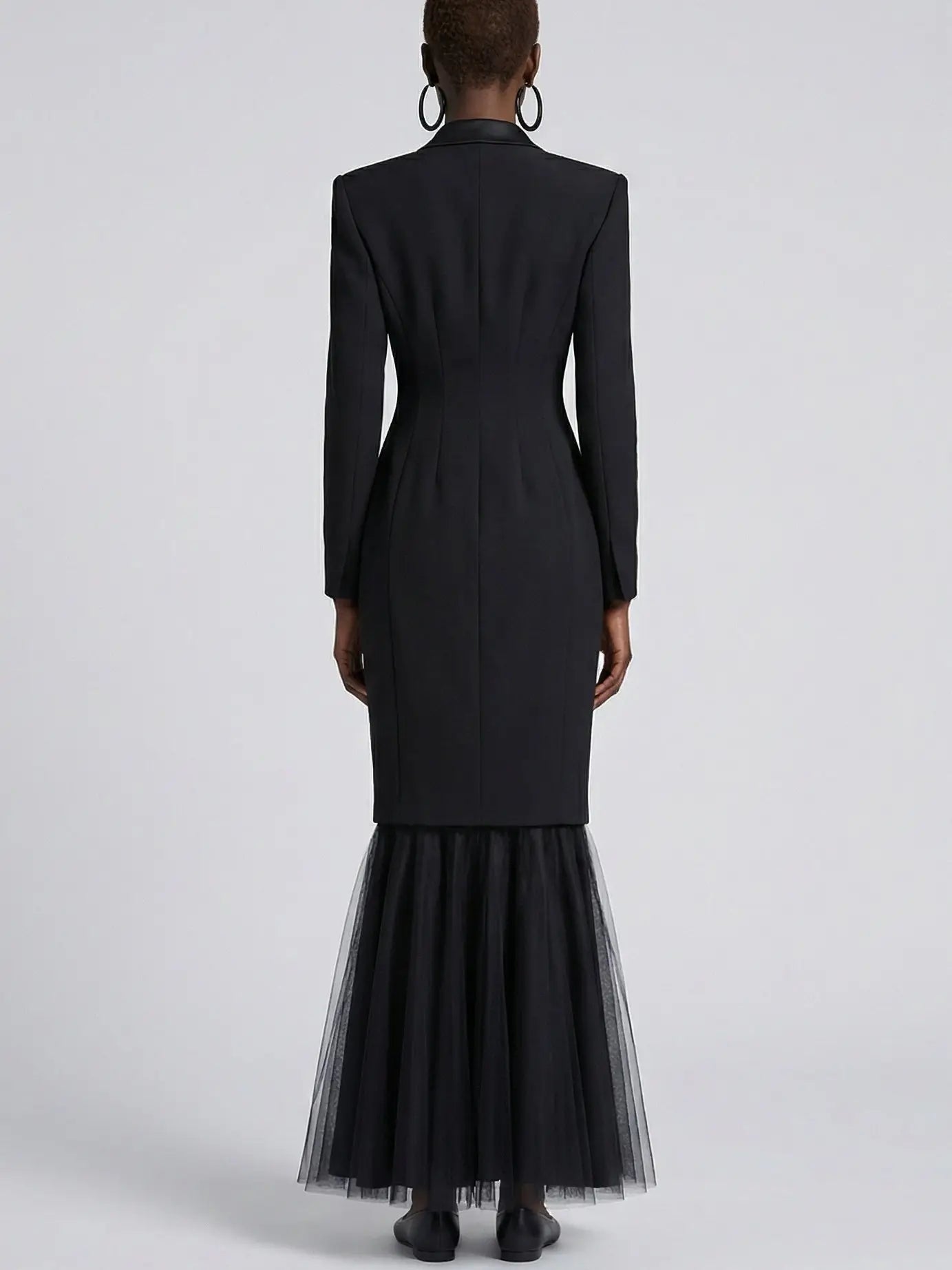 Tailored Black Longline Coat with Tulle Hem Skirt Set - Suits & Sets