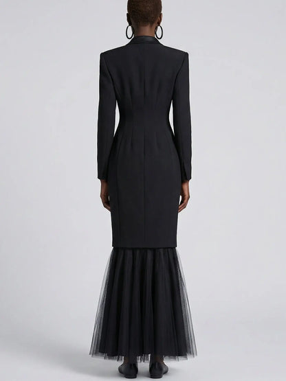 Tailored Black Longline Coat with Tulle Hem Skirt Set - Suits & Sets