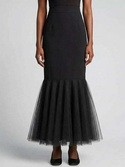 Tailored Black Longline Coat with Tulle Hem Skirt Set - Suits & Sets