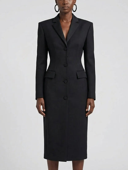 Tailored Black Longline Coat with Tulle Hem Skirt Set - Suits & Sets