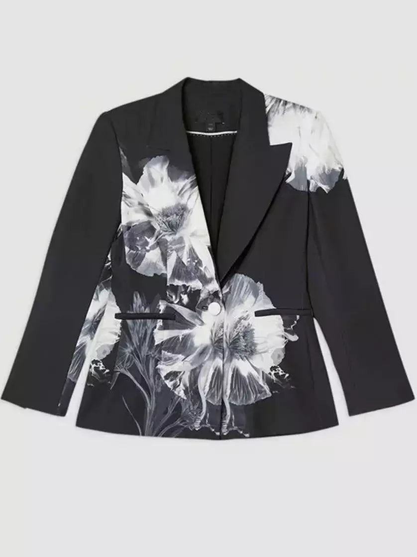 Tailored Crepe Floral Print Blazer and Pant Suit Suits & Sets