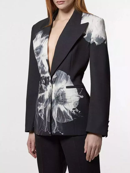 Tailored Crepe Floral Print Blazer and Pant Suit Suits & Sets