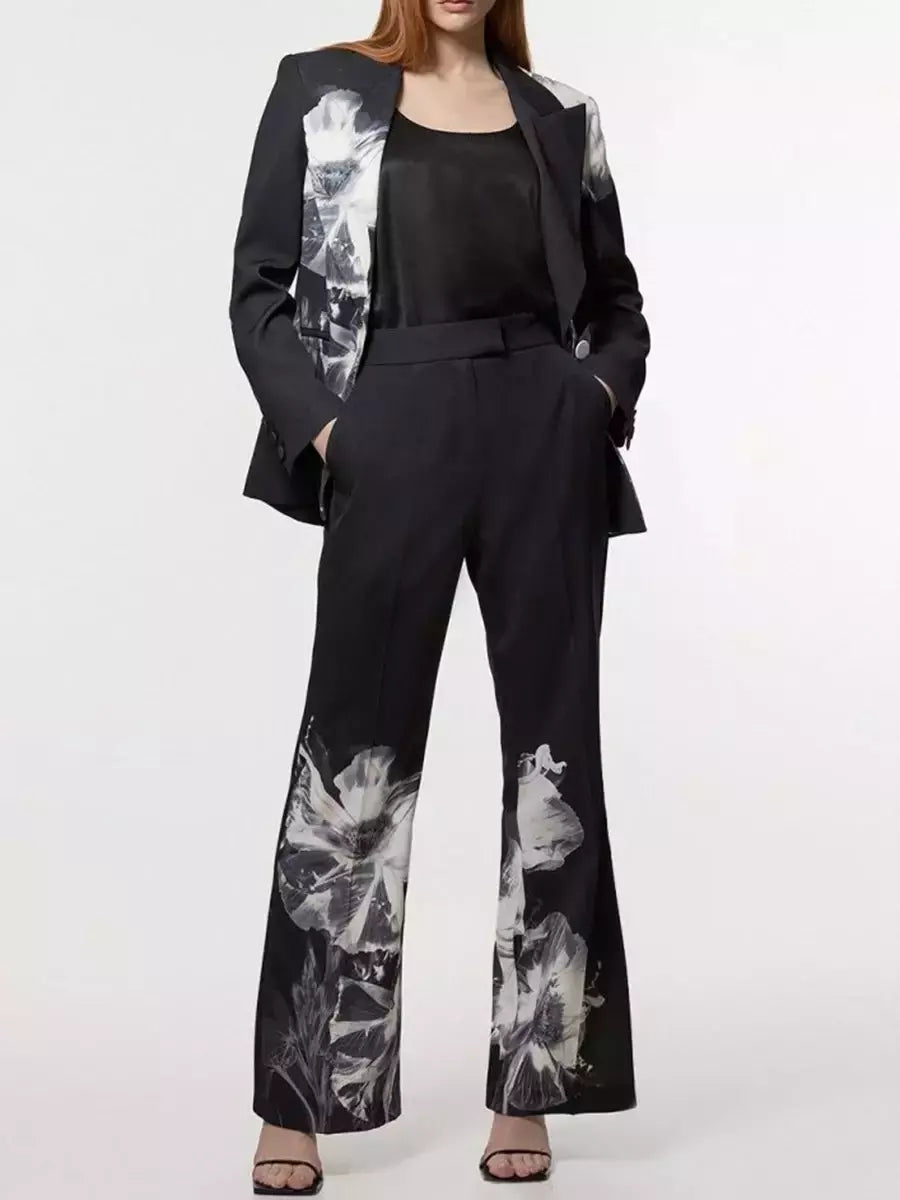 Tailored Crepe Floral Print Blazer and Pant Suit Suits & Sets