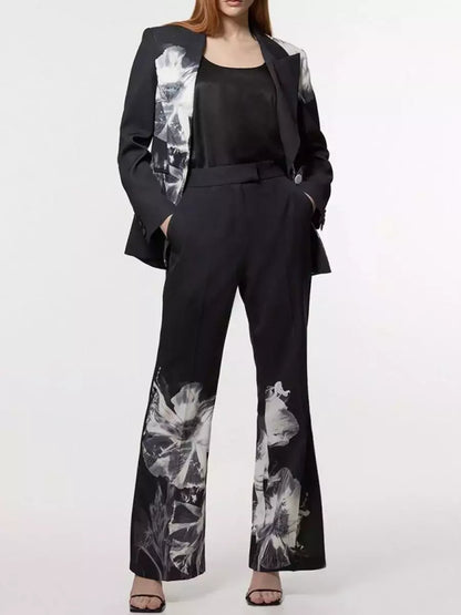 Tailored Crepe Floral Print Blazer and Pant Suit Suits & Sets