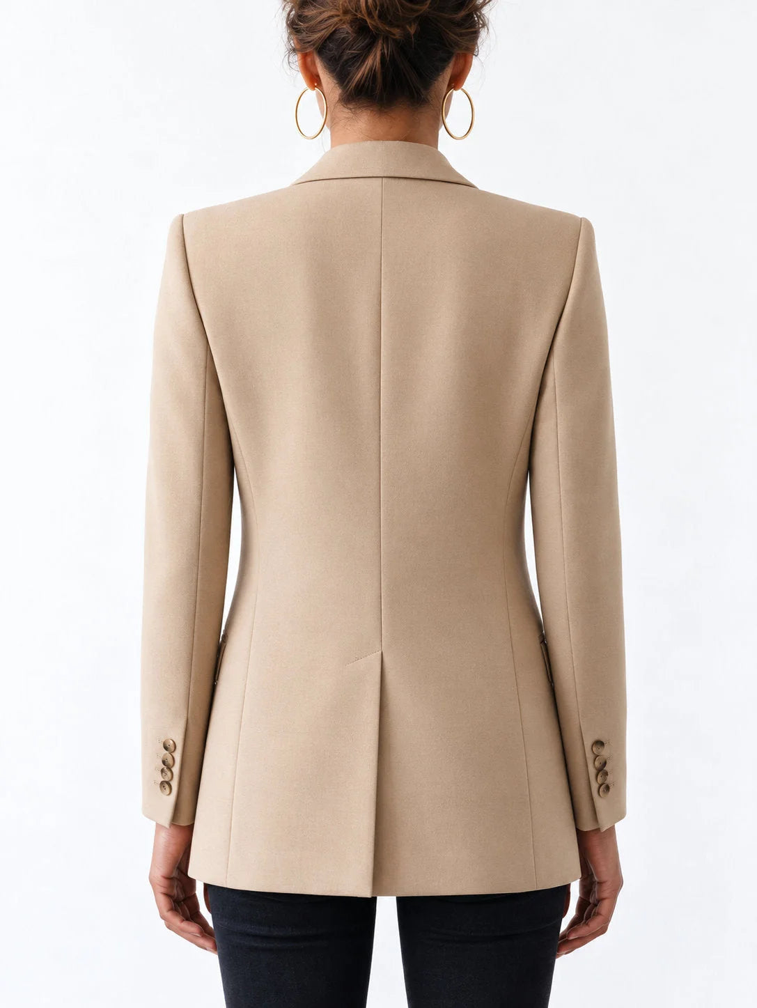 Tailored Double Breasted Peak Lapel Blazer with Padded Shoulders - Jackets