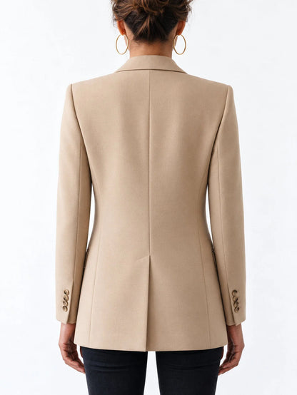 Tailored Double Breasted Peak Lapel Blazer with Padded Shoulders - Jackets