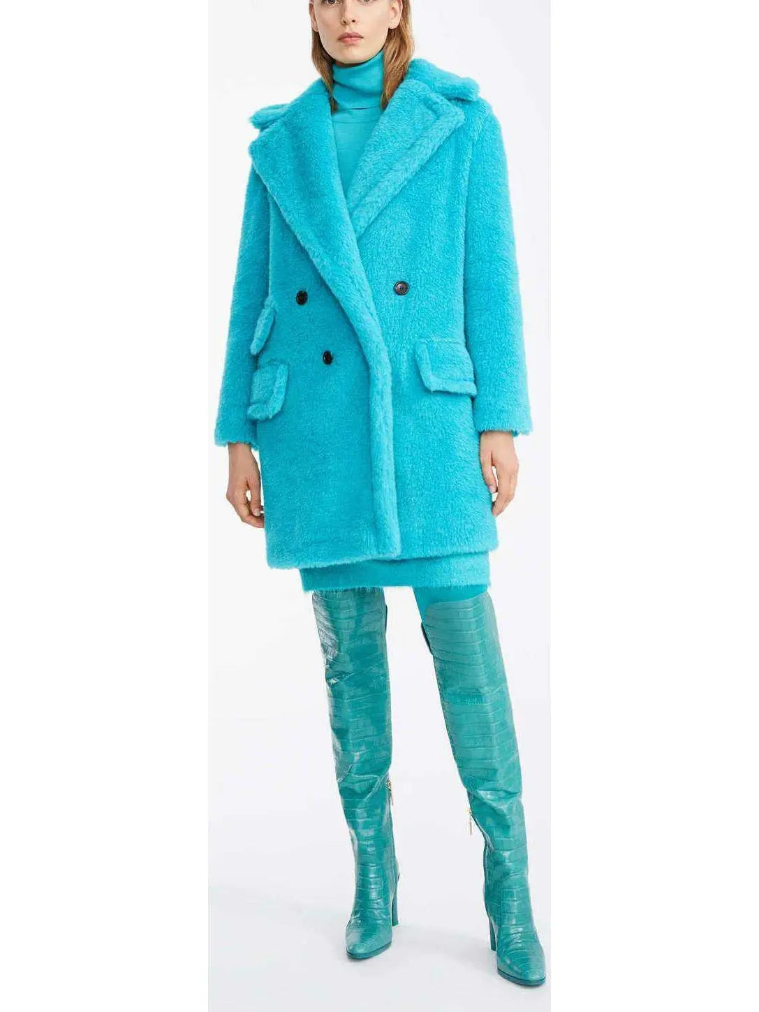 Teddy Bear Coat, Turquoise - Branna Couture