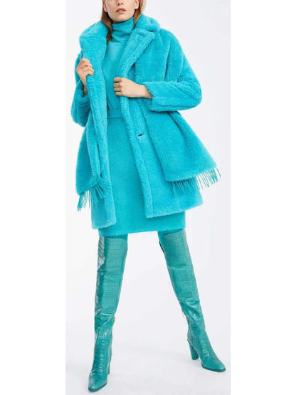 Teddy Bear Coat, Turquoise - Branna Couture