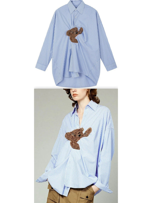 Teddy Bear Embroidered Stripe Shirt - Branna Couture