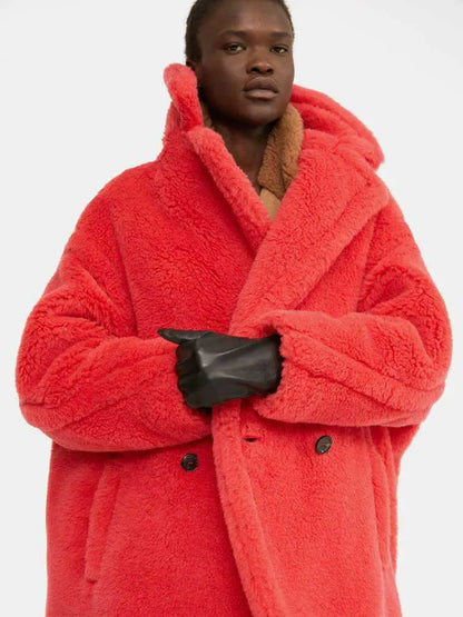 Teddy Icon Coat, Coral Red - Branna Couture