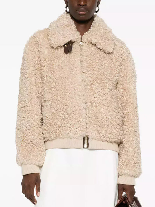 Teddy Zip-Front Jacket with Leather Trim - Jackets
