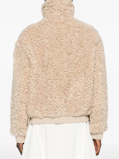 Teddy Zip-Front Jacket with Leather Trim - Jackets