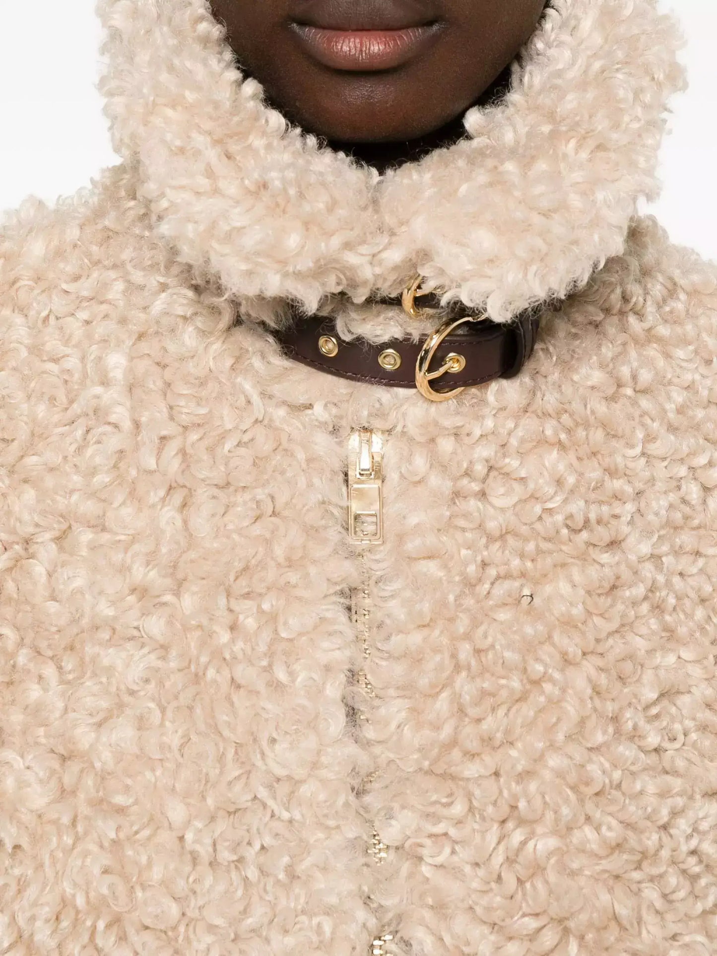 Teddy Zip-Front Jacket with Leather Trim - Jackets