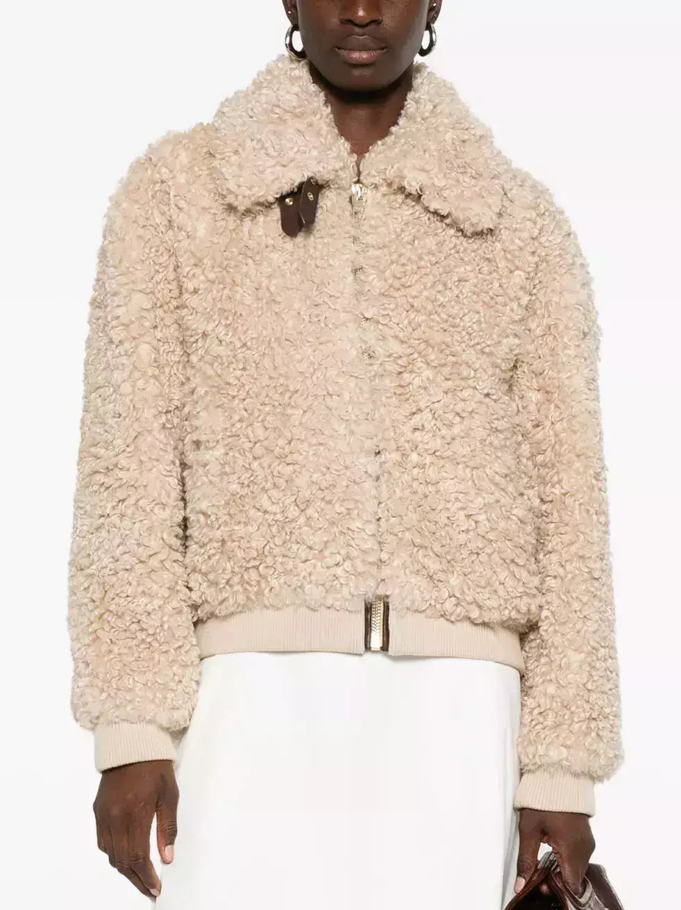 Teddy Zip-Front Jacket with Leather Trim - Jackets