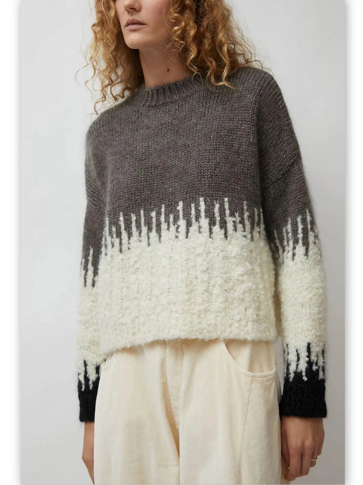 Textured Crew-Neck Boxy Sweater Branna Couture