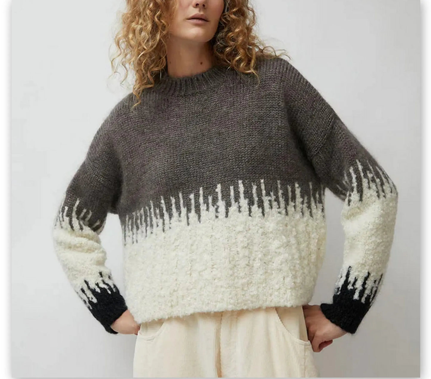 Textured Crew-Neck Boxy Sweater Branna Couture