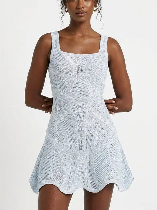 Textured Crochet Knit Sleeveless Mini Dress - Small - Dresses