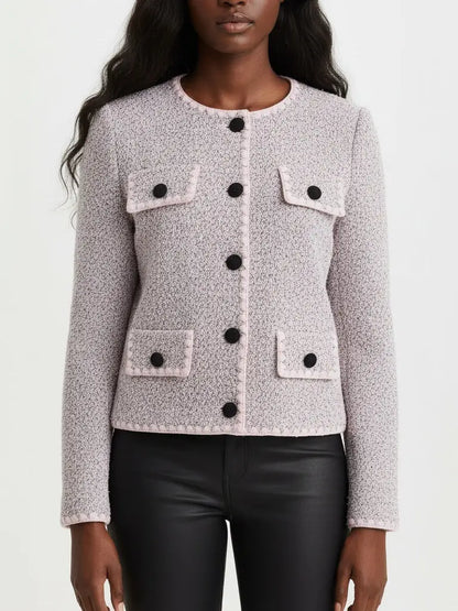 Textured Knit Cardigan with Crochet Buttons - S / Pink - Sweaters & Knitwear